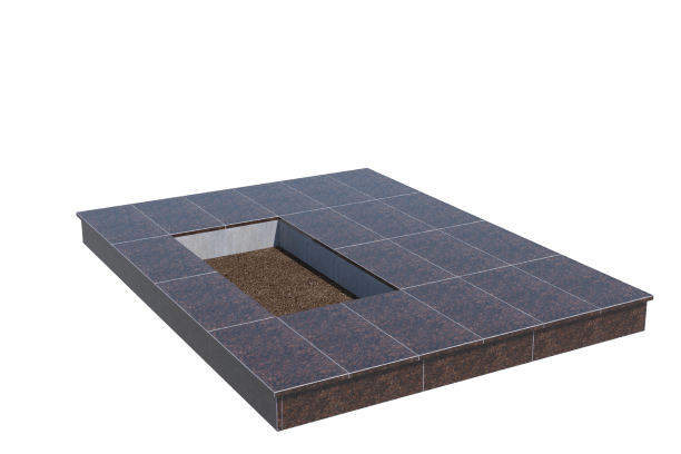 Площадки на могилу в&nbsp;Нефтегорске | Площадка с вертикальной (15 см) облицовкой Дымовским гранитом (под цветник)