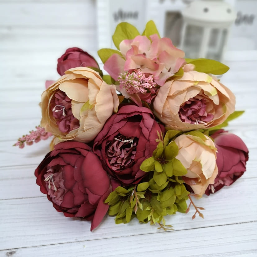 Искусственные цветы в Нефтегорске | Цветы искусственные «Пионы», персиково-малиновые, букет