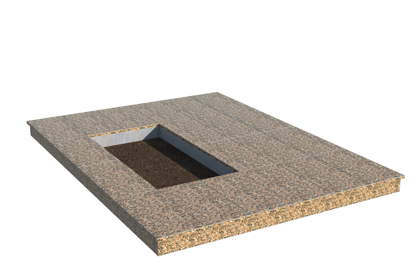 Площадки на могилу в&nbsp;Нефтегорске | Площадка с вертикальной (10 см) облицовкой Южно-Султаевским гранитом (под цветник)